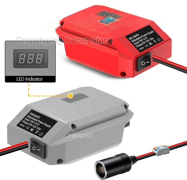 BSIDE Power-Wheel-Adapter für Milwaukee 18V 20V Li-Ionen-Akkus, 18V auf 12V Abwärtswandler mit Zigarettenanzünder-Buchse, Farbe: Rot - Bild 1