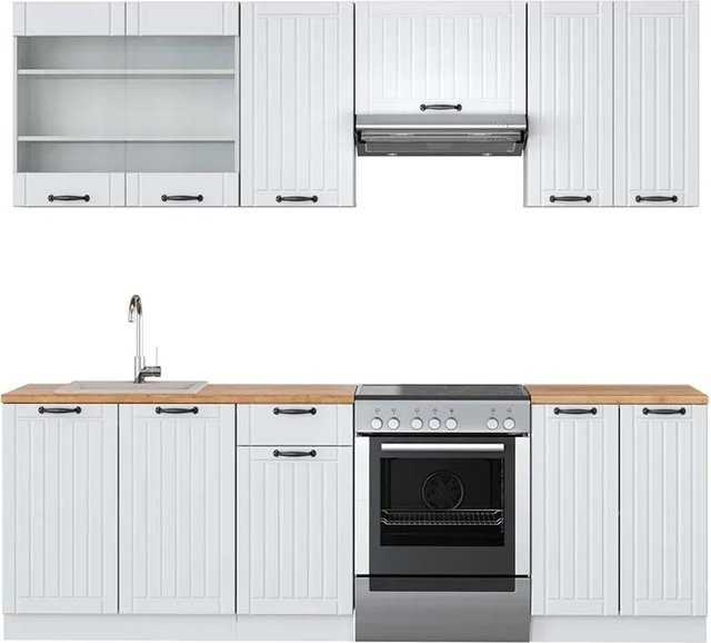 Vicco Fame-Line Küchenzeile im Landhausstil in Weiß und Eiche mit Soft-Close-Türen, Breite: 240 cm - Bild 1