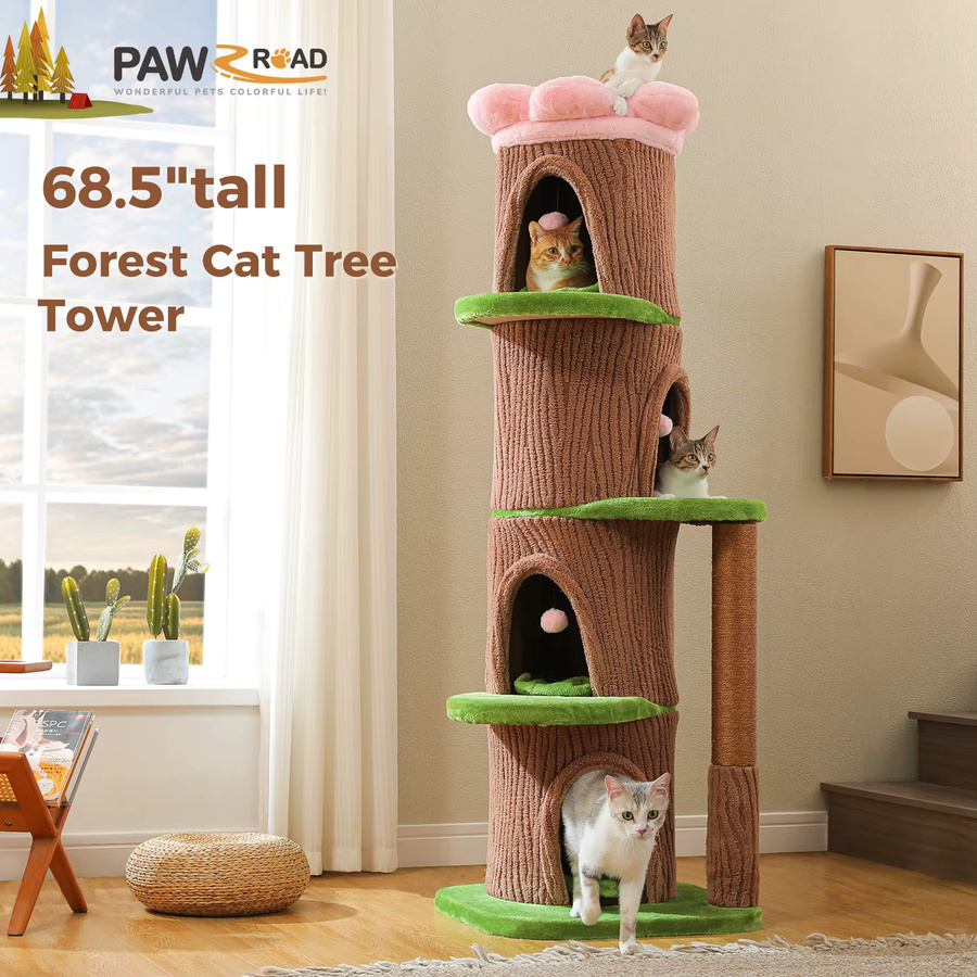 PAWZ Road Luxuriöser Katzenbaum mit 4 Höhlen, Blumen-Dachbett und integriertem Spielzeug in Floral Design - Bild 2