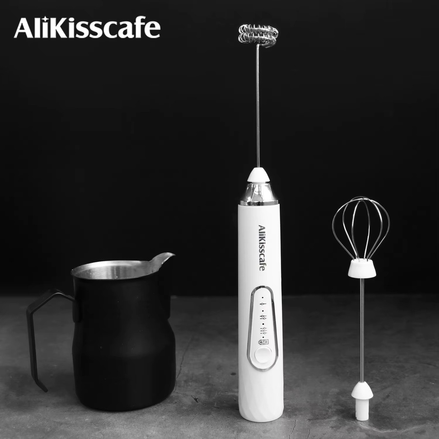 AliKisscafe Elektrischer Kaffee-Milchaufschäumer in Schwarz, Wiederaufladbarer Milchmixer für Cappuccino, Latte und Espresso - Bild 2
