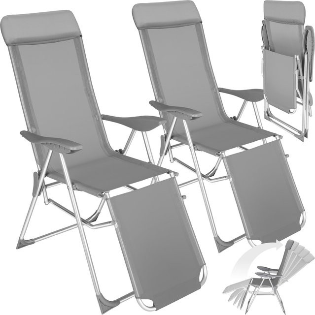 tectake 2er Set Aluminium Gartenstühle Jana in Grau, klappbar mit 5-fach verstellbarer Rückenlehne und Kopfpolster, H x B x T: 117,5 x 59 x 146,5 cm - Bild 1