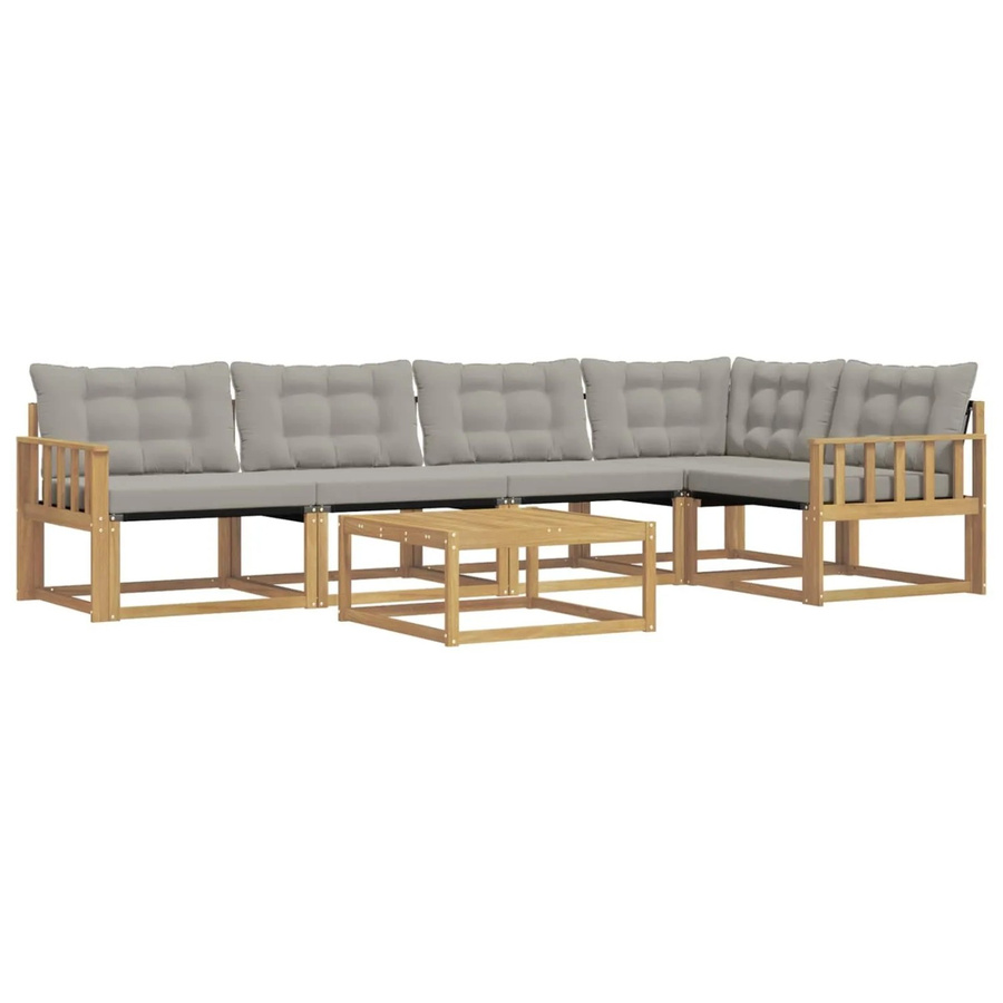 vidaXL Outdoor-Sofagarnitur 6-teilig in Weiß und Hellgrau mit Holz- und Polsterelementen B/T/H: 79 x 79 x 37 cm - Bild 2
