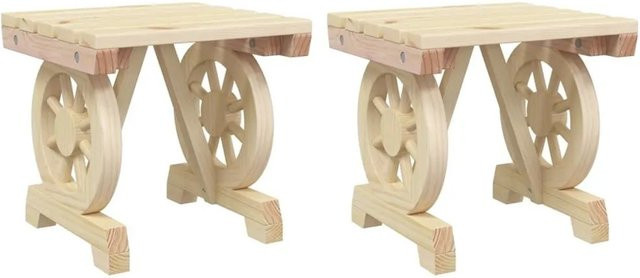 vidaXL Garten-Fußhocker Set aus massivem Tannenholz im Wagenrad-Look, 2 Stück, Braun, B/T/H: 38,5 x 36,5 x 38,5 cm - Bild 1