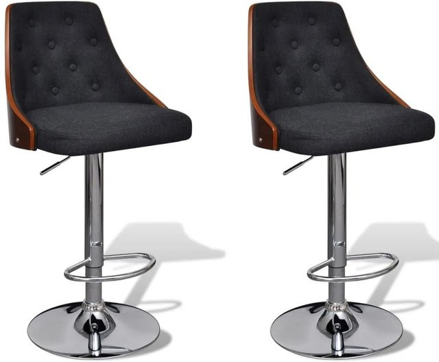 vidaXL Barhocker 2er Set aus Bugholz und Stoff in Dunkelgrau und Braun, Höhe: 113 cm, Breite: 43 cm, Tiefe: 49 cm - Bild 1