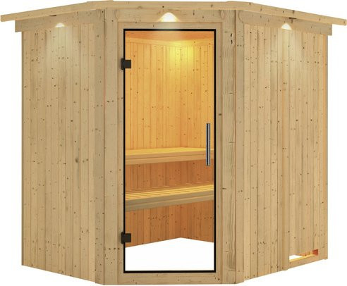 Karibu Sauna Talsen für 3 Personen aus Fichte in Beige, B/T/H: 202 x 184 x 210 cm - Bild 1