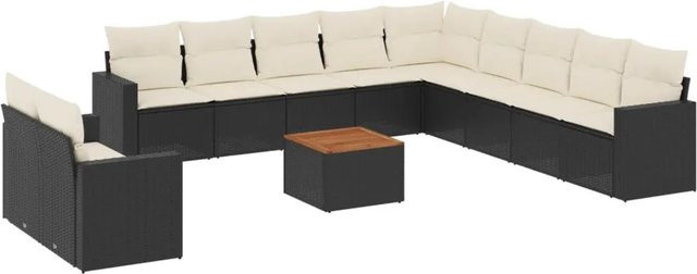 vidaXL 12-tlg Garten-Sofagarnitur aus Poly-Rattan und Akazienholz in Schwarz und Braun mit Kissen - Bild 1
