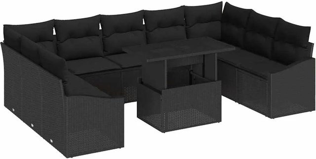 vidaXL Garten-Sofa-Set in L-Form mit 10 Teilen, Schwarz, inklusive Kissen und integriertem Stauraum - Bild 1
