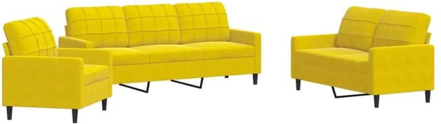 vidaXL 3-teilige Sofagarnitur aus Samt in Gelb mit Kissen und Metallgestell - Bild 1
