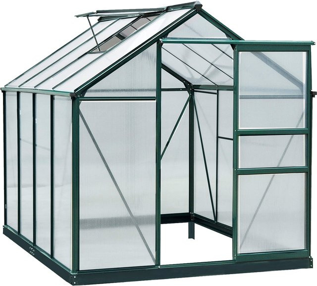 Outsunny Gewächshaus mit Aluminiumrahmen und Polycarbonat-Verglasung, begehbar mit Dachfenster, Tür und Fundament, B/T/H: 252 x 190 x 201 cm - Bild 1