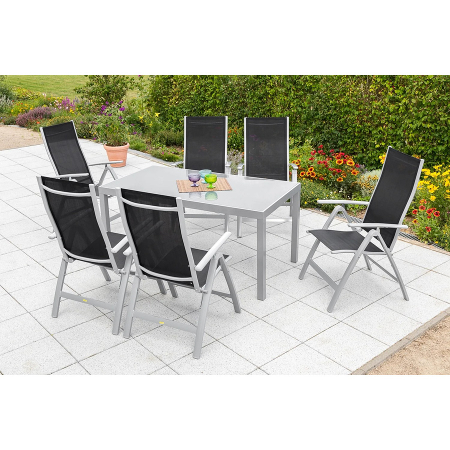 Merxx Gartenmöbelset Carrara in Schwarz mit Tisch und 7 Sitzplätzen aus Aluminium, Textil und Sicherheitsglas, Tisch B: 150 cm, T: 90 cm, H: 76 cm - Bild 3