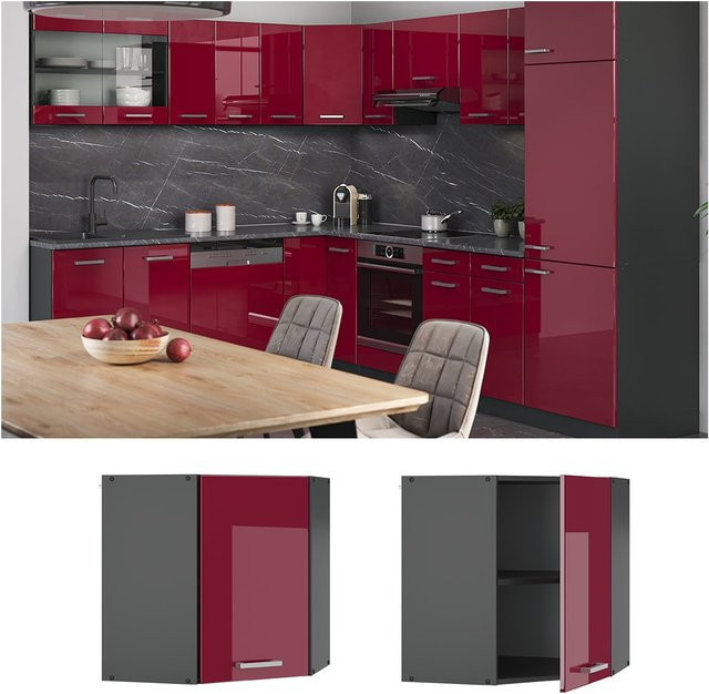 Vicco R-Line Eckhängeschrank Küchenschrank in Bordeaux Hochglanz und Anthrazit, Breite: 57 cm - Bild 1