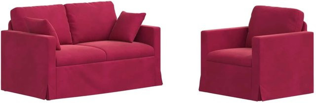 vidaXL Sofa Set 2-teilig aus Samt in Weinrot mit Metallrahmen, B/T/H: 138 x 78 x 80 cm und 78 x 78 x 80 cm - Bild 1