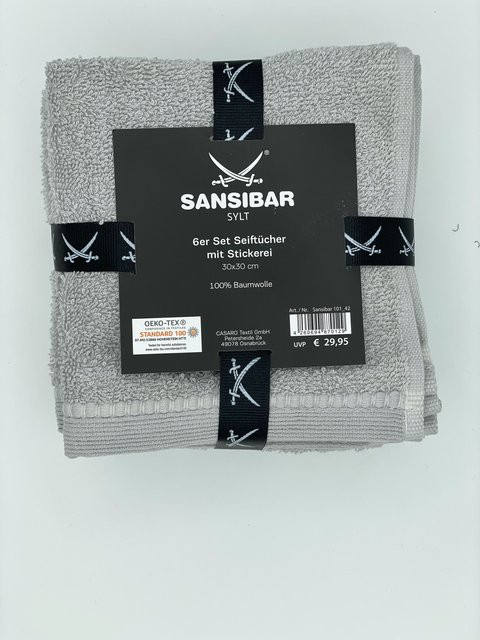 6er-Set Seiftücher SANSIBAR aus Baumwolle in Grau und Silber mit grafischem Design - Bild 1