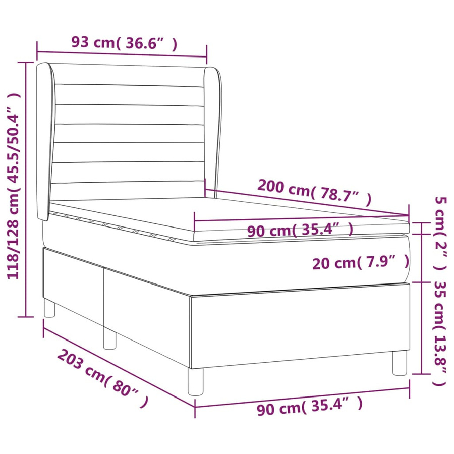 vidaXL Boxspringbett mit Matratze Hybrid-System aus Stoff in Taupe, B/T/H: 90 x 200 x 118 cm - Bild 3