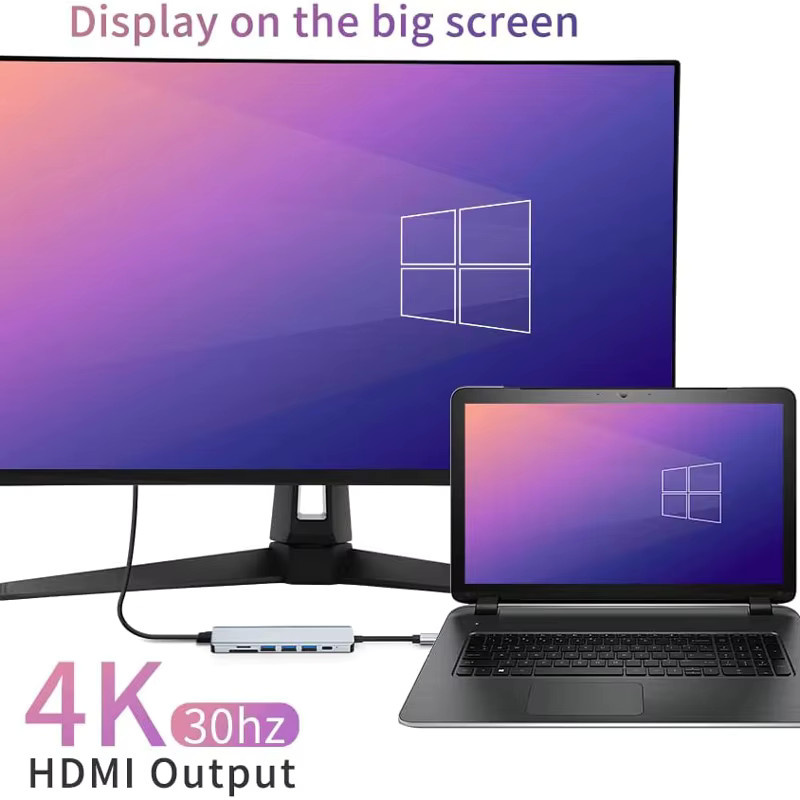 USB C Docking Station 4K 30Hz Typ C Hub mit RJ45 Ethernet und USB 3.0 in Silber für Macbook Air M1 und iPad Pro - Bild 3