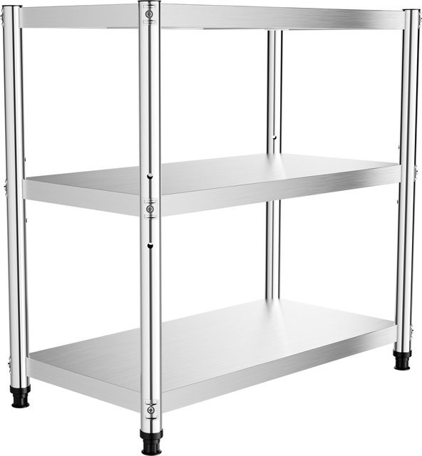 Bymaocar 3-stufiges Küchenregal aus Edelstahl in Silber und Weiß mit verstellbaren Ablagen als Arbeitstisch und Aufbewahrungsorganisator für die professionelle Gastronomie - Bild 1