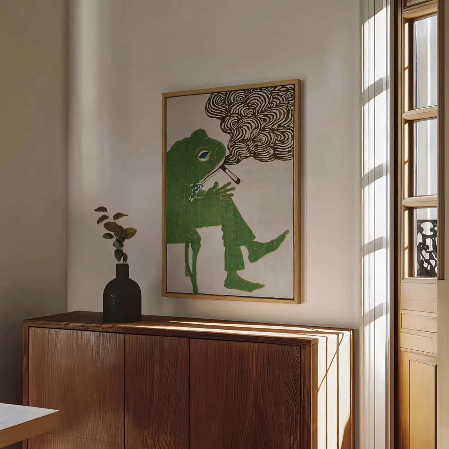 Vintage-Poster mit rauchendem Frosch in Grün, Retro-Illustration als skurriles Tier-Wanddekor von SHENCHEN - Bild 2