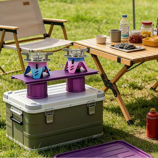 SmiloDon Tragbarer Camping-Gaskocher Windgeschützt aus Edelstahl in Purple - Bild 1