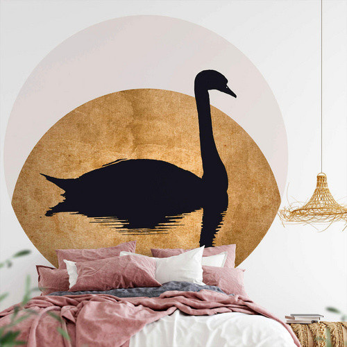 K&L Wall Art Vliestapete Kubistika Schwan gold Vollmond, mehrfarbig, matt, B/H: 236 x 236 cm - Bild 3