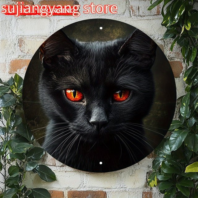 Potdemiel Vintage Rundes Aluminiumschild Schwarze Katze, Durchmesser: 20,32 cm - Bild 1