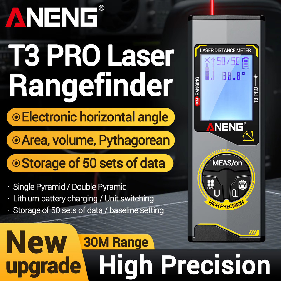 ANENG Laser-Entfernungsmesser T3 T3 Pro T5 T5 Pro in Schwarz mit wiederaufladbarem Akku - Bild 2