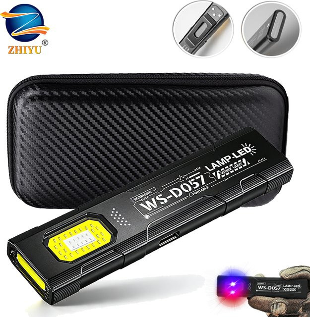 ZHIYU EDC-Taschenlampe mit 550 Lumen, wiederaufladbar via USB-C, Schwarz mit roten und blauen Lichtern und Stift-Clip - Bild 1