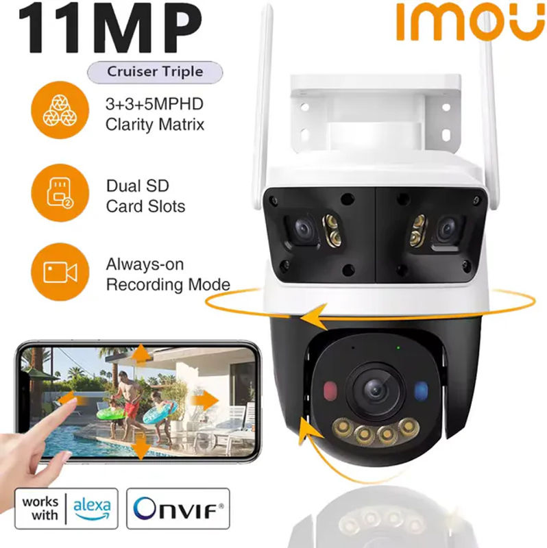 Imou Cruiser Triple 11MP WLAN Außenkamera mit Triple-Lens, 3K + 2K Auflösung, IP65 Wetterfestigkeit und Warnlicht in Weiß - Bild 2