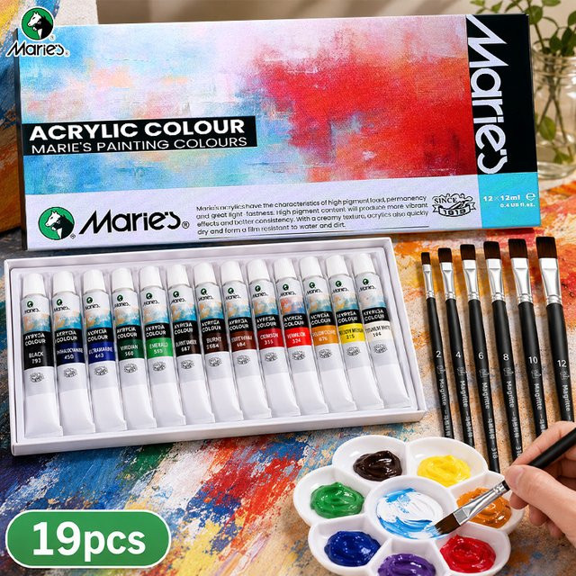 Marie 19-teiliges Acrylfarben-Set in Multicolour mit 12 Farben à 12 ml und 7-teiligem Kunstwerkzeug für professionelle Künstler - Bild 1