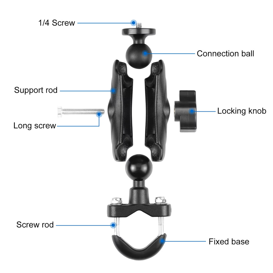PULUZ Motorrad-Lenker-Halterung mit U-Bolzen für Insta360, GoPro und DJI Osmo Action-Kameras, Schwarz - Bild 3
