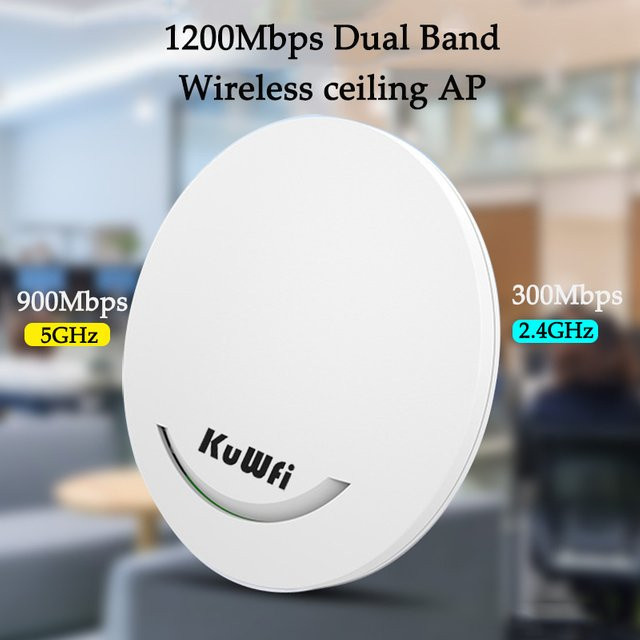 KuWFi Decken-WLAN-Access-Point Dual-Band Wi-Fi 5 mit 1200 Mbit/s und POE-Adapter, Weiß - Bild 1