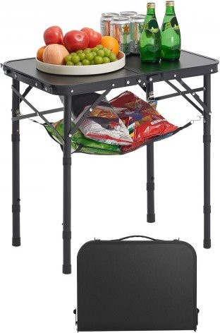 VEVOR Klapptisch für Outdoor und Garten, höhenverstellbarer Campingtisch aus Aluminiumlegierung und MDF, Schwarz, B/T: 60 x 40 cm - Bild 1