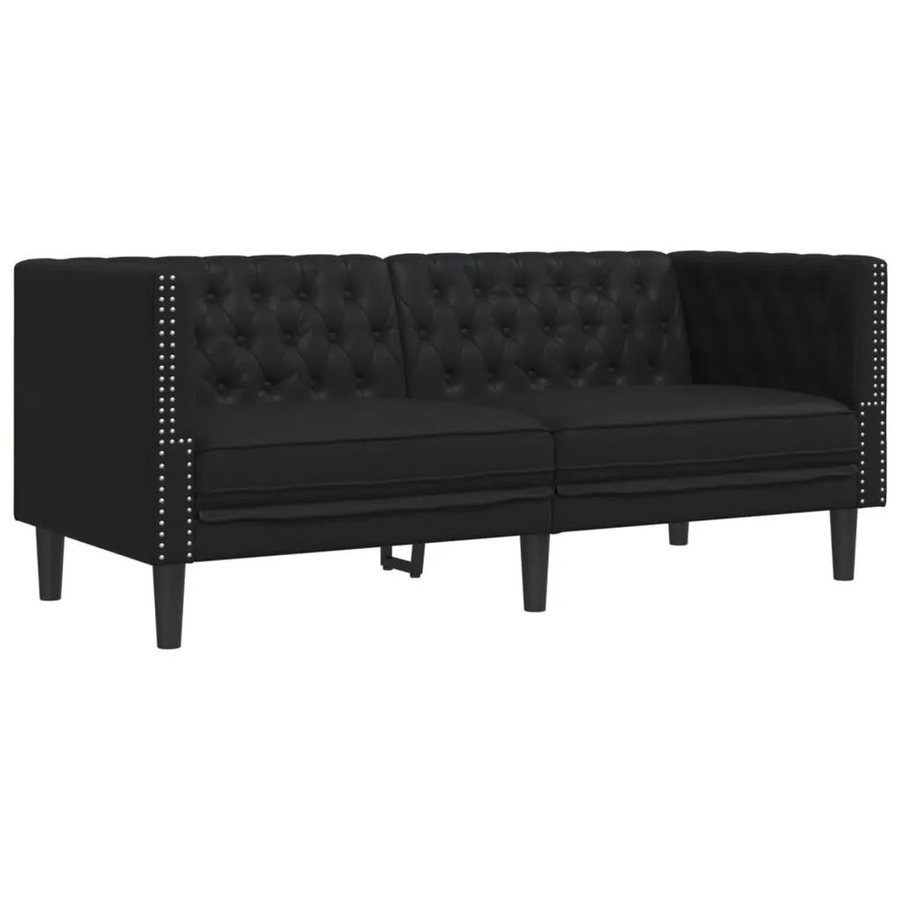 vidaXL Chesterfield-Sofa 2-Sitzer in Schwarz aus Kunstleder mit Polsterung - Bild 2