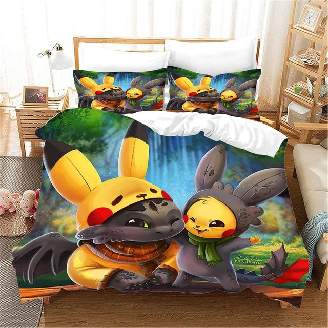 Paslu Pokémon Bettwäscheset mit Ash Ketchum und Pikachu, Mehrfarbig, B/B: 135 x 200 cm - Bild 1