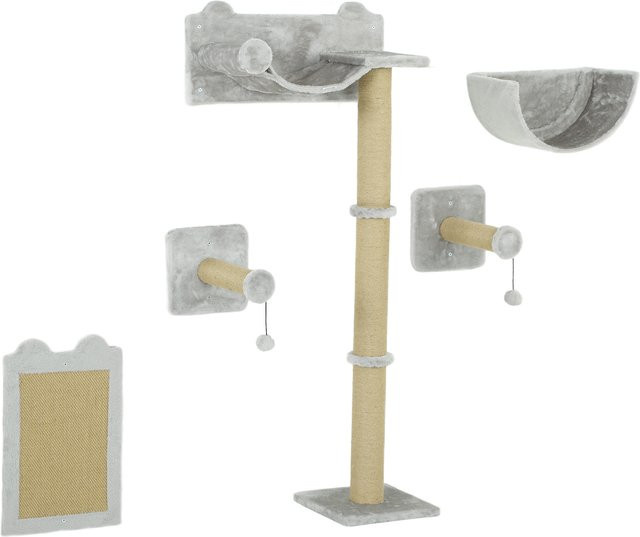 PawHut Katzen Kletterwand 5-teilig aus Polyester in Hellgrau mit Hängematte und integriertem Spielzeug für Katzen bis 5 kg - Bild 1
