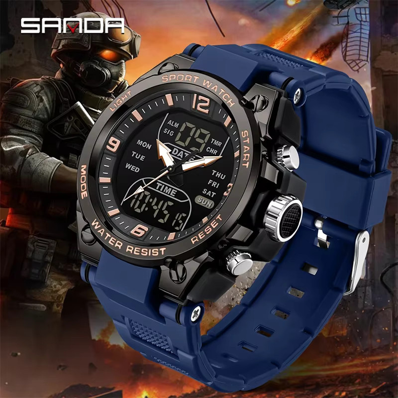 SANDA Armbanduhr, Digitaluhr, Quarz, Kunststoff, Schwarz, Herren - Bild 4