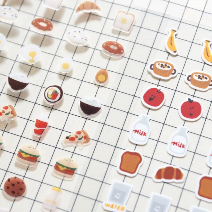 Koreanische Suatelier Aufkleber für Scrapbooking und Journaling mit Frühstück, Obst, Milch und Sushi Motiven in Multicolour - Bild 1