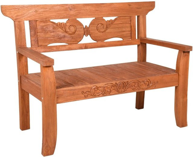DELUKE Gartenbank MAREN 2-Sitzer aus Teakholz in Hellbraun, wetterfeste Outdoor-Sitzbank für Garten und Terrasse, Breite: 135 cm - Bild 1