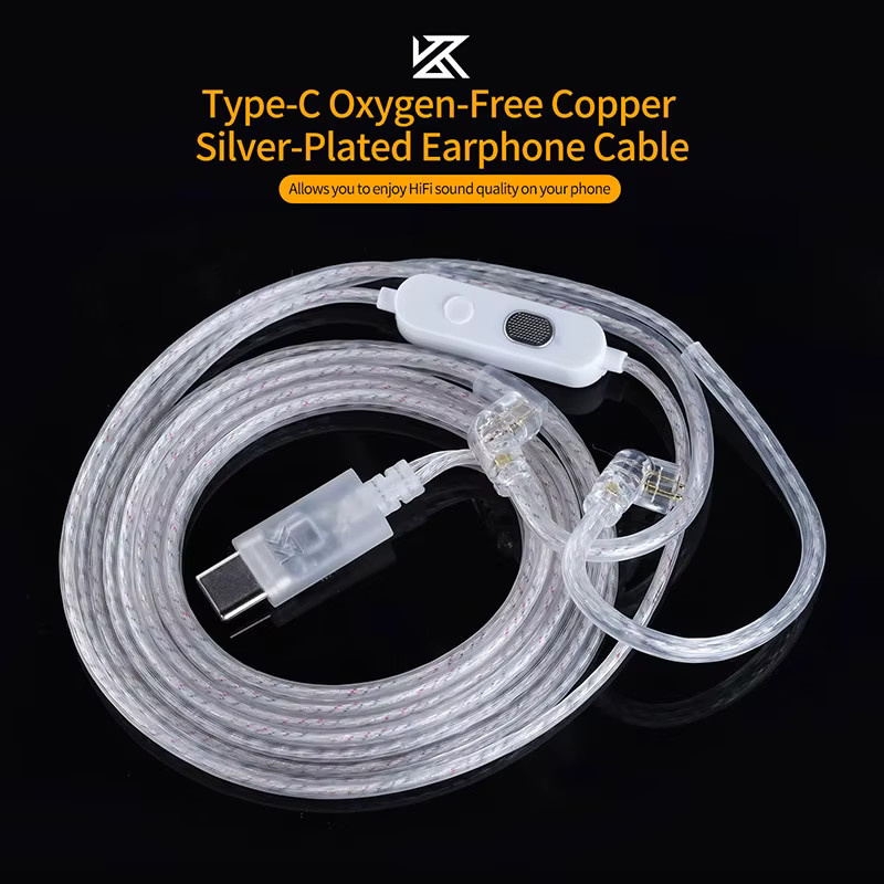 KZ Upgrade-Kabel Typ C mit Mikrofon aus versilbertem sauerstofffreiem Kupfer für ZSX PRO PRX ZS10PRO2 Castor PRO in Silber - Bild 2