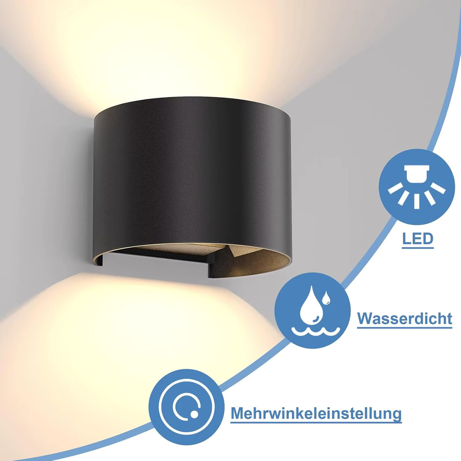 LED Up Down Wandleuchte Schwarz IP65 Wasserdicht mit 5W Warmweiß 3000K für Außen und Innen - Bild 4