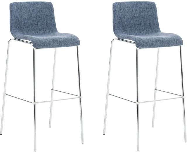TPFLiving Barhocker Hope mit 4-Fuß-Gestell aus Metall in Chromoptik und blauem Stoff - Bild 1