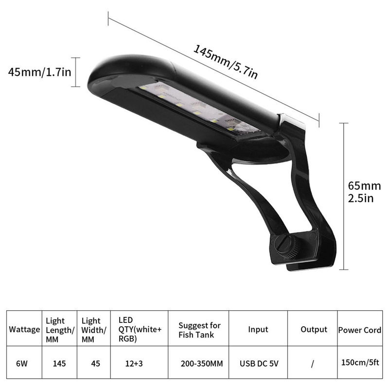 TOMTOP JMS Aquarium-LED-Leuchte mit Timer und USB-Anschluss, Pflanzenlicht in Schwarz - Bild 5