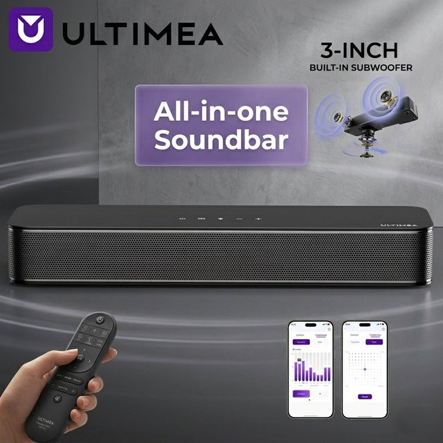ULTIMEA 2.1-Kanal Kompakte Soundbar in Schwarz mit App-Steuerung und integriertem 3-Zoll Subwoofer für TV und PC-Gaming, Breite: 120 cm - Bild 1