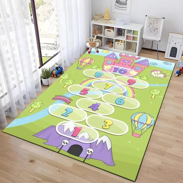UQIDEHOME Kinder Teppich mit Cartoon-Design, Waschbare Fußmatte für Kinderzimmer und Schlafzimmer, B/B: 60 x 40 cm, Mehrfarbig - Bild 1