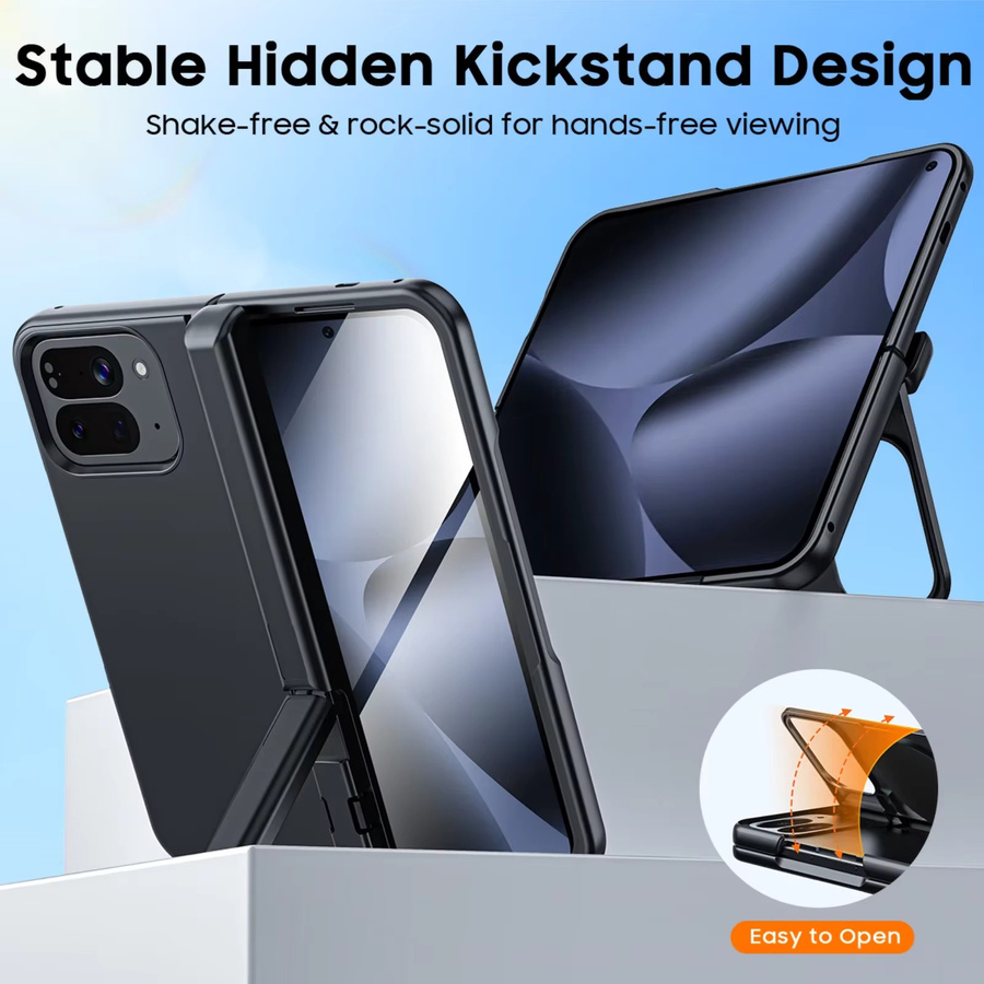 Magnetische Hülle für Google Pixel 10 Pro Fold mit integriertem 9H-Glasschutz, Scharnierschutz und verstecktem Ständer in Schwarz - Bild 3
