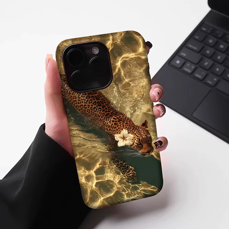 Potdemiel Magnetische Handyhülle mit Leopard im goldenen Wasser für iPhone 17 16 15 14 13 Pro Max Plus, Robuste Einzel- und Doppelschicht-Hülle, Farbe: Gold - Bild 6