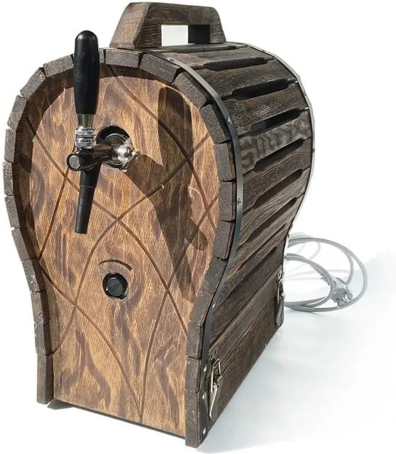 Ich-Zapfe Zapfanlage Jet 30 Bierkühler in Holzfass-Optik Braun aus Edelstahl und Holz - Bild 1