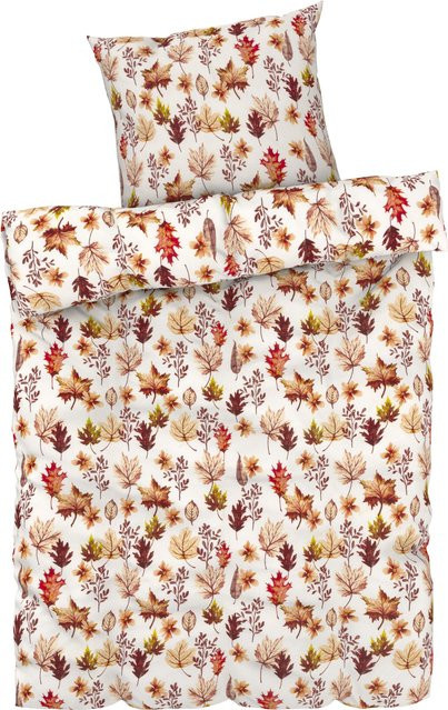 LIVARNO HOME Bettwäsche aus Mikrofaser Satin mit Blättermuster in Weiß, Bettbezug 155 x 220 cm und Kissenbezug 80 x 80 cm - Bild 1