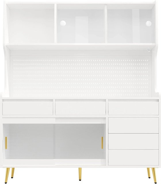 okwish Hochschrank für die Küche mit LED-Beleuchtung und App-Steuerung, Weiß, B/T/H: 145 x 39 x 171 cm - Bild 1