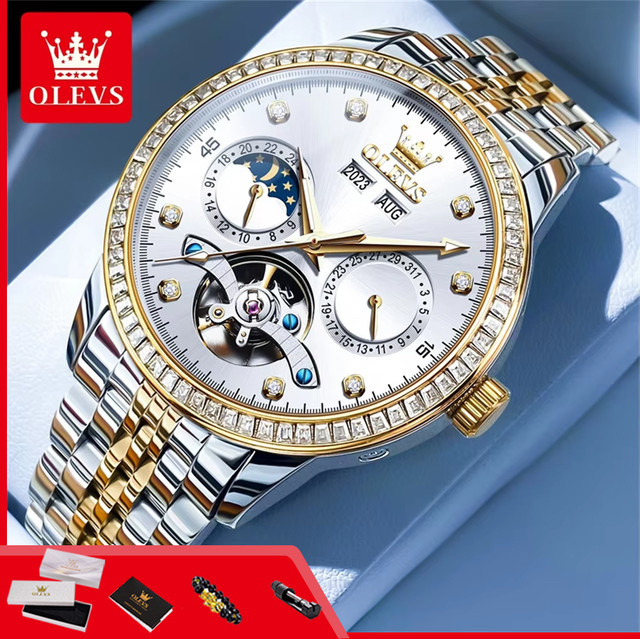 OLEVS Armbanduhr Automatik, Edelstahl, Bicolor, Diamant, Herren - Bild 1