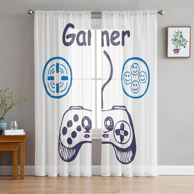 Yiran Furniture Voile Vorhang aus Tüll in Weiß, transparent, 2 Stück, B: 50 cm, H: 130 cm - Bild 1